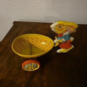 J. Chein Vintage Style Yellow and Red Bunny Cart Decor